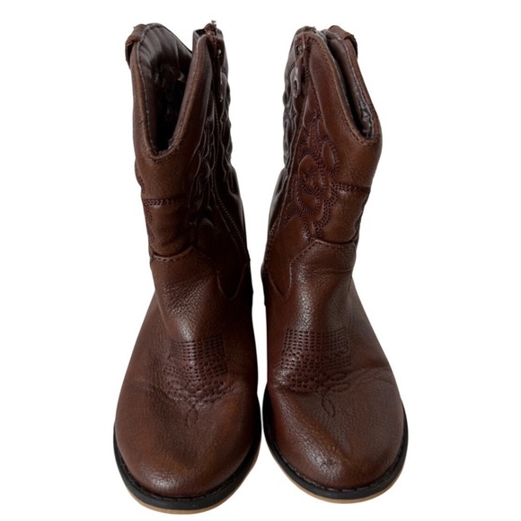 Cat & Jack Kids Brown Faux Leather Embroidered Cowboy Boots Western Toddler Sz 9 - Picture 2 of 9